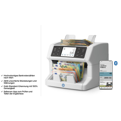 Safescan 2865-SC - Banknotenz&auml;hler mit 9-facher Falschgelderkennung, Wertz&auml;hlung, inkl. Safescan App